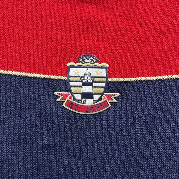 St. John Vintage Knit Red and Navy Nautical Logo Long Sleeve Top Sz Small Petite - Picture 2 of 8
